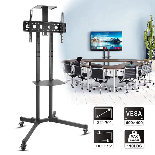 TV Cart Stand 32-70 Inch (81.28-177.8)cm with Shelf Holds ,Adjustable Trolley with Wheels