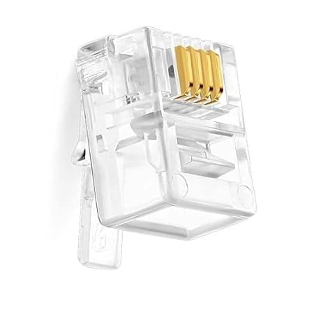 RJ11 4 Pin Telephone Plug 6P4C Modular Plug Telephone Phone Connector Crystal Head Plug Network Connector,Four-Core Cable RJ 11 Plug (Pack Of 60)