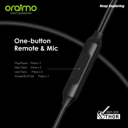 ORAIMO OEP-E25 THOR Exceptional sound half-in earphone with mic Wired Headset (Black, In the Ear)