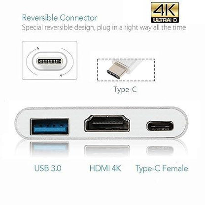 USB-C to HDMI Adapter, 3 in 1 Type-C to HDTV HDMI + USB 3.0 + Type C PD Converter Cable Adapter