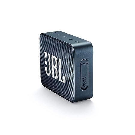 JBL Go 2 Wireless Portable Bluetooth Speaker with Mic, Signature Sound, Vibrant Color Options with IPX7 Waterproof & AUX (Navy Blue)