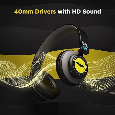 boAt Rockerz 450 Batman Edition Bluetooth On Ear Headphones with Mic, Upto 15 Hours Playback, 40mm Drivers (Knight Black)