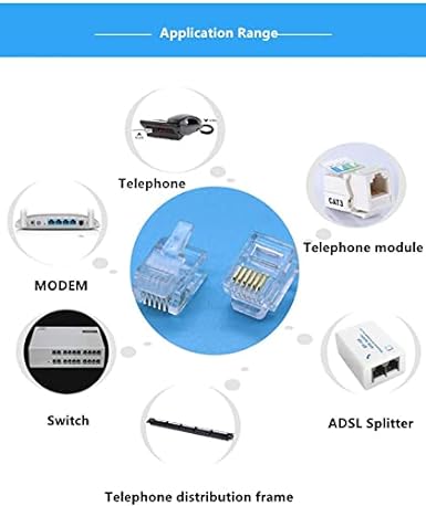RJ11 4 Pin Telephone Plug 6P4C Modular Plug Telephone Phone Connector Crystal Head Plug Network Connector,Four-Core Cable RJ 11 Plug (Pack Of 10)