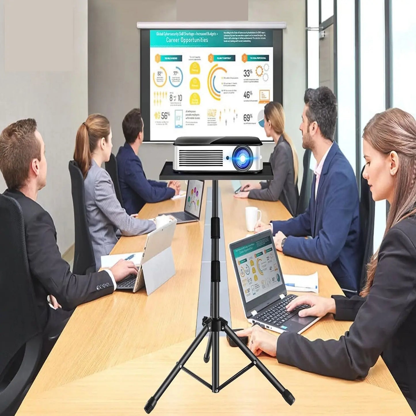 Projector Tripod Stand 15KG Load Capacity | Adjustable Height Laptop & Projector Stand with Tray | Foldable Heavy Duty Stand