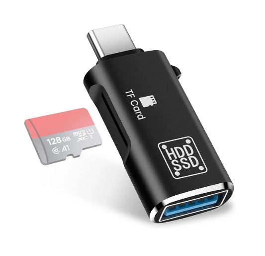 2-in-1 Type-C OTG Adapter with USB-A Female & TF Card Reader – 5Gbps USB-C to USB + MicroSD Card Adapter for Laptop, PC & Smartphones