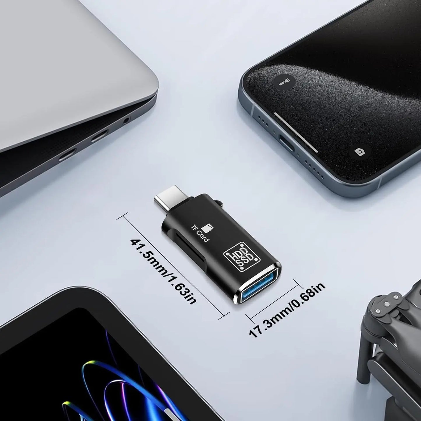 2-in-1 Type-C OTG Adapter with USB-A Female & TF Card Reader – 5Gbps USB-C to USB + MicroSD Card Adapter for Laptop, PC & Smartphones