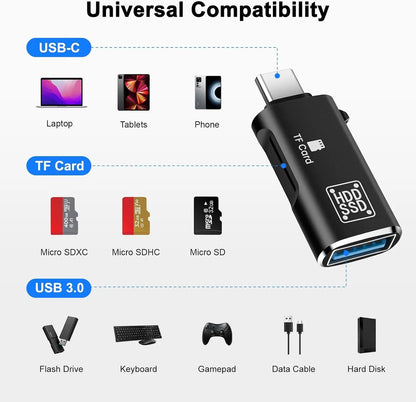 2-in-1 Type-C OTG Adapter with USB-A Female & TF Card Reader – 5Gbps USB-C to USB + MicroSD Card Adapter for Laptop, PC & Smartphones