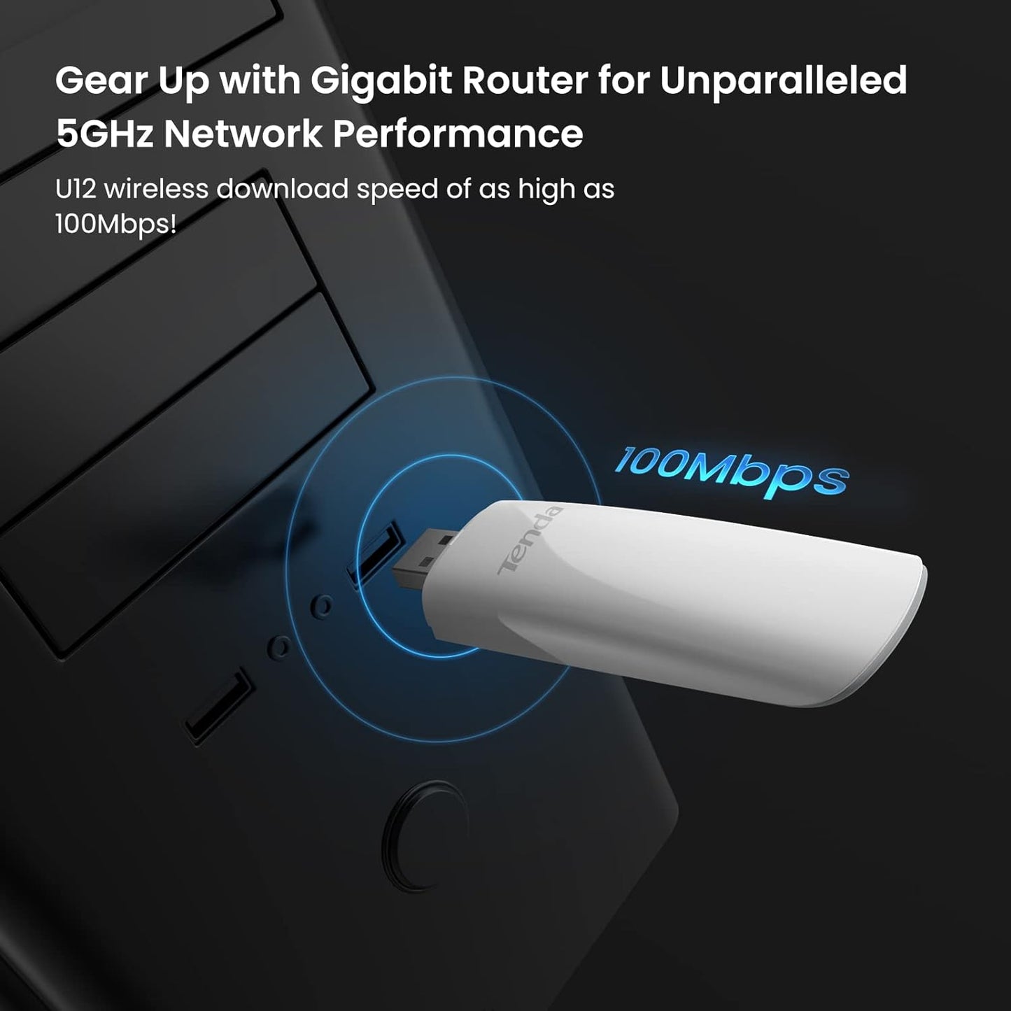 Tenda U12 AC1300 Dual-Band Wireless Wi-Fi USB Adapter (White)