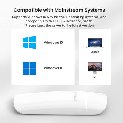 Tenda U18 AX1800 Wi-Fi 6 Dual Band USB 3.0 Wireless Adapter for PC Laptop Desktop, Only Compatible with Windows 11/10),(white)