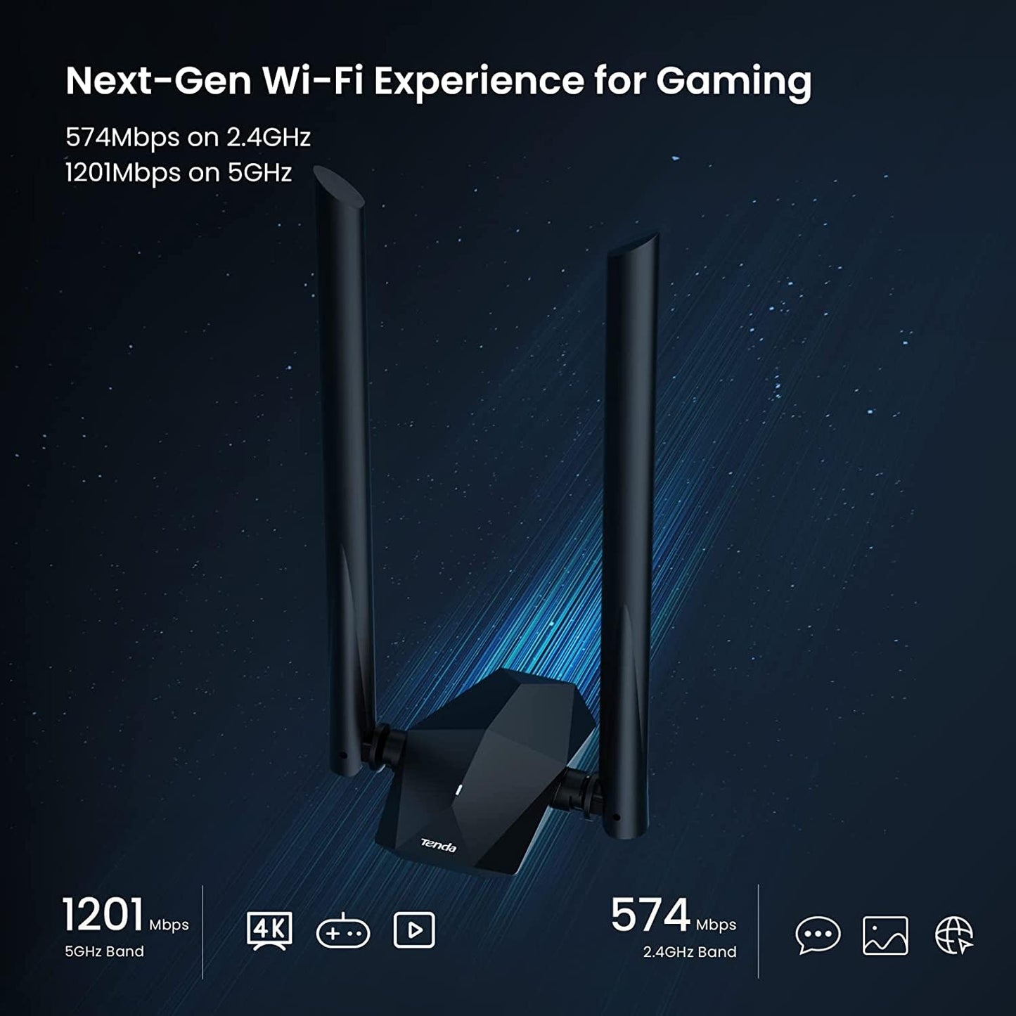 Tenda U18a AX1800 wifi6 Dual-band Wireless USB Adapter with External Anteena ,Supports Windows 11 & 10 Only (Black)