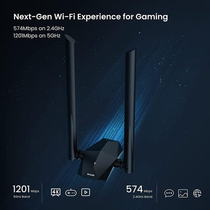 Tenda U18a AX1800 wifi6 Dual-band Wireless USB Adapter with External Anteena ,Supports Windows 11 & 10 Only (Black)