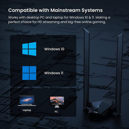 Tenda U18a AX1800 wifi6 Dual-band Wireless USB Adapter with External Anteena ,Supports Windows 11 & 10 Only (Black)