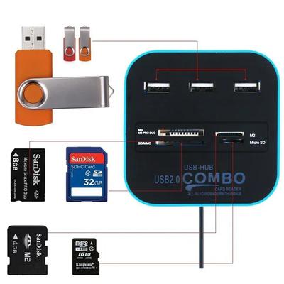 USB 2.0 Hub and All-in-One Card Reader | High-Speed Media Streaming Device | Multi-OS Compatible
