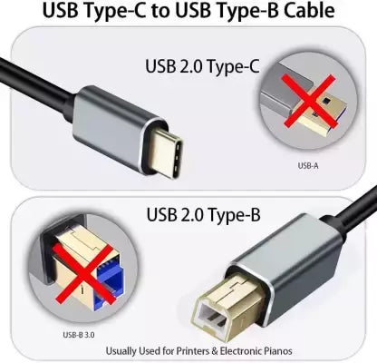 USB Type C to USB B 2.0 Printer Cable, Scanner Cable Compatible with HP Canon Epson Lexmark MacBook Pro/Air iMac XPS ASUS Laptops (Black)