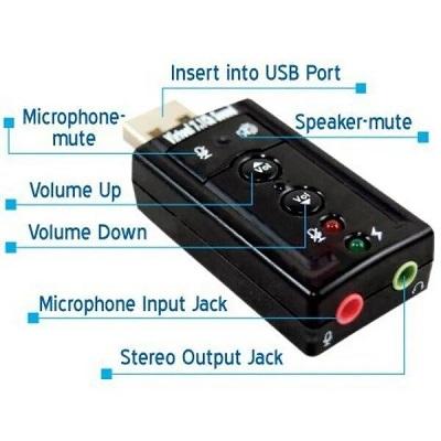 USB to 3.5mm Jack Audio Adapter | 7.1 External USB Sound Card for PC, Headphones & Microphone (Black)
