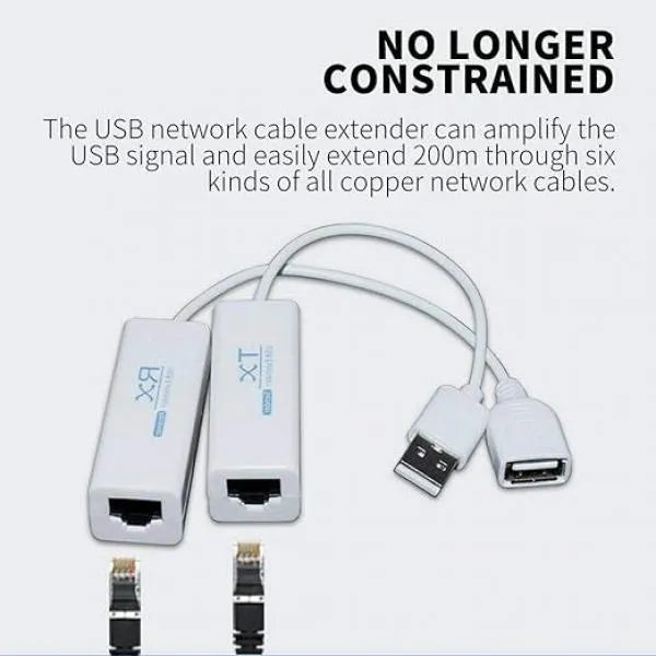 USB LAN Extender RJ45 | 200M LAN Repeater for USB Cameras, Printers, Keyboard & Mouse