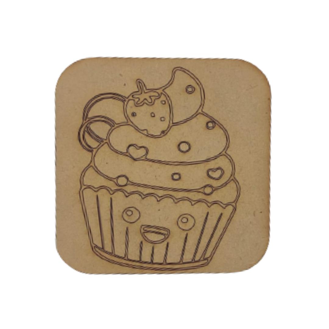 Pre Marked MDF Wooden Coaster For DIY Painting 3mm Thickness (10.16 X 10.16)cm 4X4 Inch (Pack of 6) Candy Cake