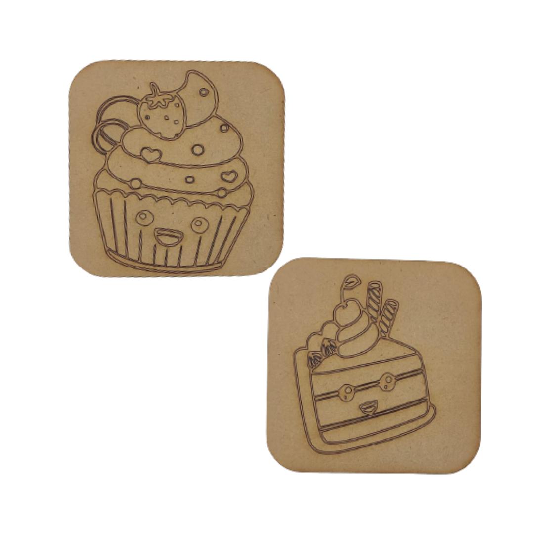 Pre Marked MDF Wooden Coaster For DIY Painting 3mm Thickness (10.16 X 10.16)cm 4X4 Inch (Pack of 6) Candy Cake