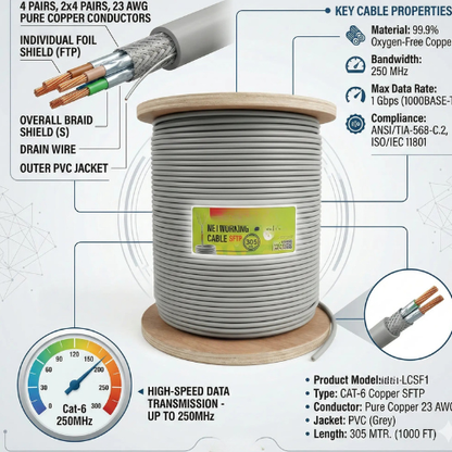 Cat-6 Copper SFTP Networking Cable | 4 Pair, 305M Roll | High-Speed Shielded Ethernet for Reliable Connectivity