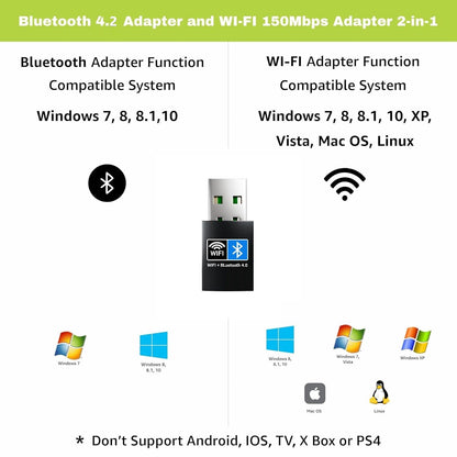 Usb Wifi Dongle 4 AC150 Mbps Adaptor Bluetooth 4.0 Dongle (Wifi+Bluetooth)