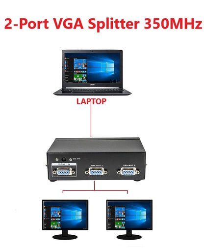 Vga Splitter 1X2 | Video Distribution Duplicator for 1 PC to Dual Monitors Projector