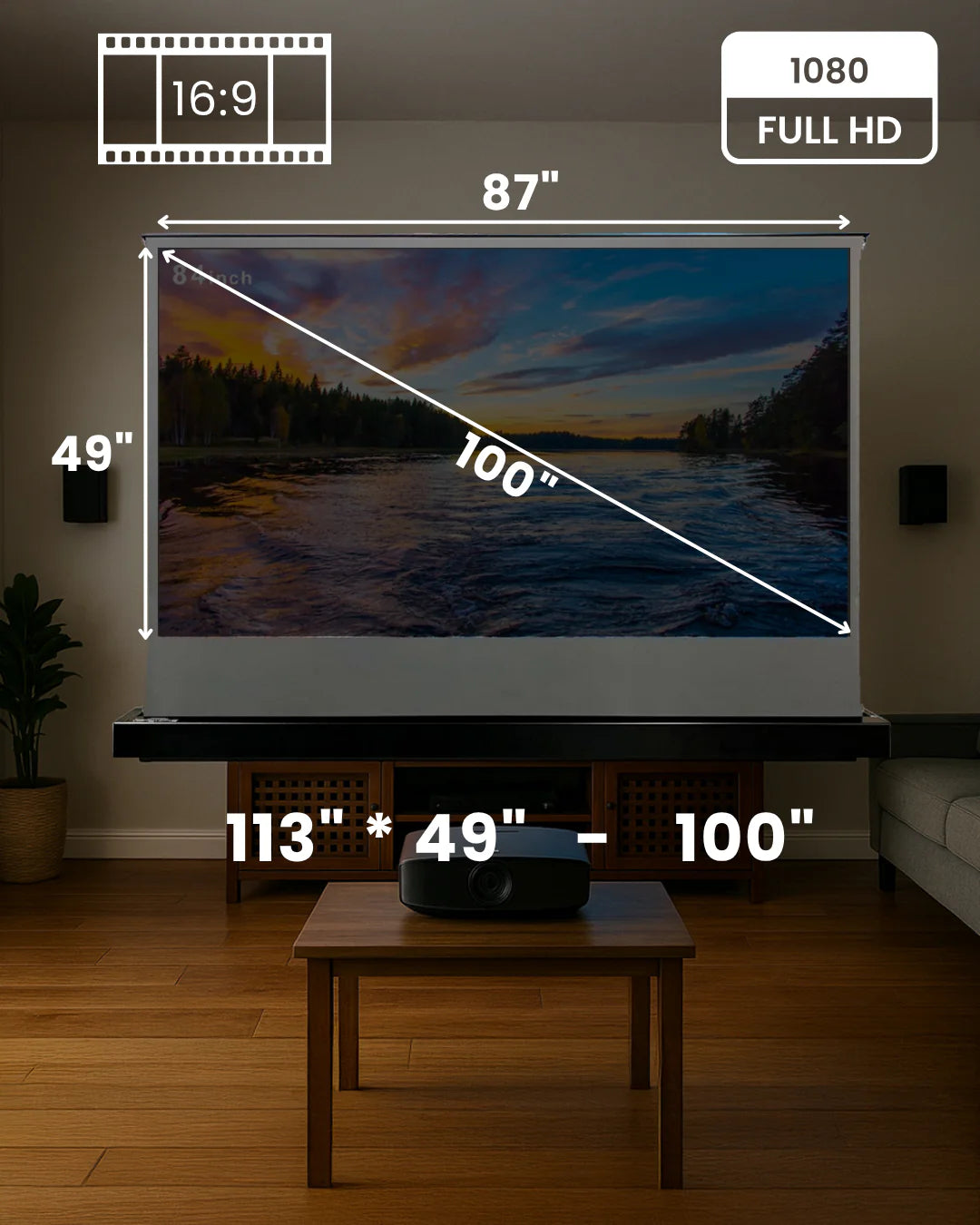Projector Screen with Fixed Frame 16:9 for Home Theatre