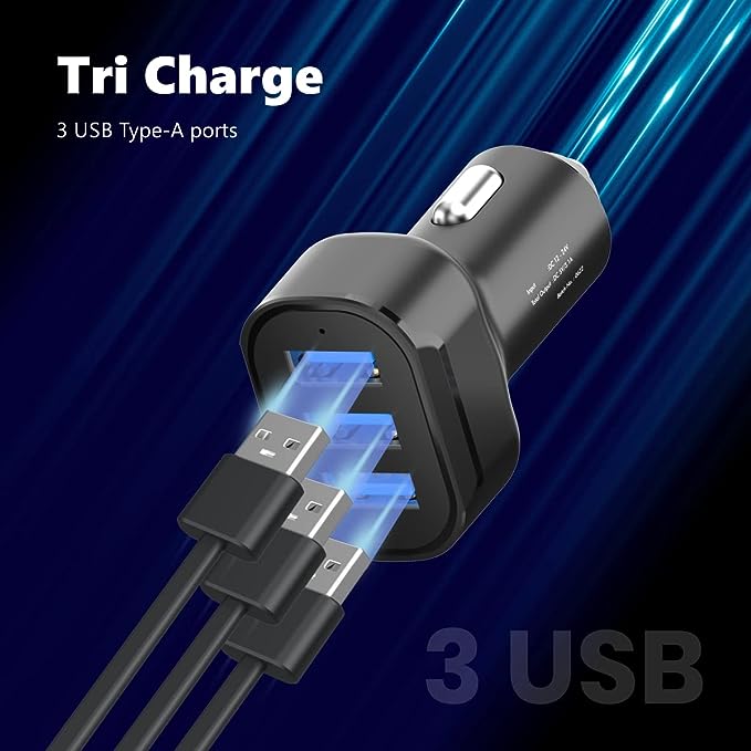 Portronics Car Power 11 Car Charger 17W with Triple USB Port, 3.4A Total Output, Compatible with Most Cars (Black)