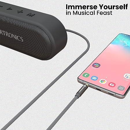 Portronics Konnect Aux 7 3.5mm Male to Male Aux Cable with 2 Meter Cable Length, 24K Gold-Plated Connectors with Strong Nylon Braided Cable (Grey)