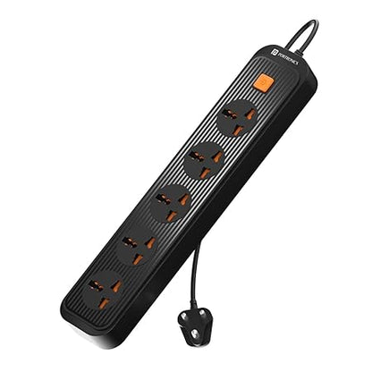 Portronics Power Plate 13 Multiplug Extension Board with 5 Power Sockets, 1500W, 2M Cord Length, Fire Proof Material, Short Circuit Protection (Black)