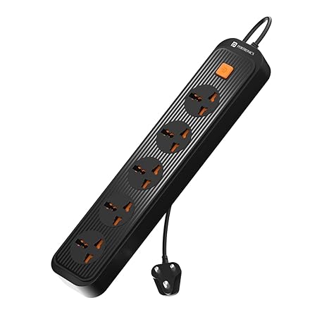 Portronics Power Plate 13 Multiplug Extension Board with 5 Power Sockets, 1500W, 2M Cord Length, Fire Proof Material, Short Circuit Protection (Black)