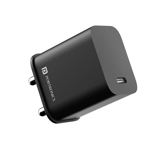 Portronics Adapto 20C Type C 20w Adapter for iPhone With PD 3.0 USB-C 20 Watt Fast Charger (Black)
