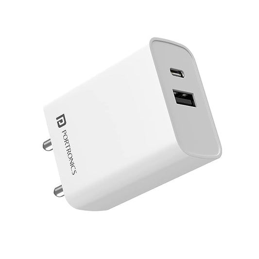Portronics Adapto 70 33W Adapter, Supports PPS Charging Via Type C & Fast Charging Compatible with iPhone, Android (White)