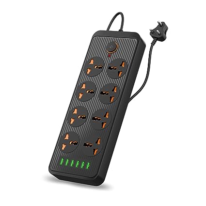 Portronics Power Plate 7 with 6 USB Port + 8 Power Sockets Extension Board Multi Plug with 2500W,2.1A USB Output 3M(Black)