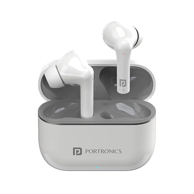 Portronics Harmonics Twins S6 TWS Earbuds,50Hrs Playtime, Auto ENC, 10mm Driver, Type C Charging Port(White)