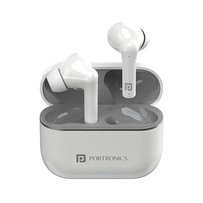 Portronics Harmonics Twins S6 TWS Earbuds,50Hrs Playtime, Auto ENC, 10mm Driver, Type C Charging Port(White)