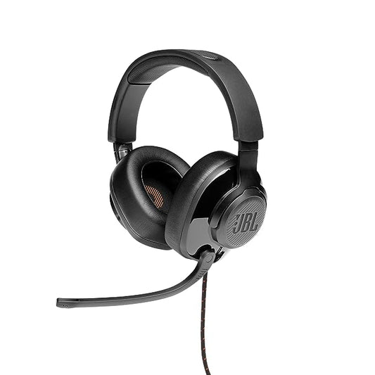 JBL Quantum 300 Wired Over Ear Gaming Headphones with Mic, 50mm Dynamic Drivers, Flip Boom Mic, 3.5mm to USB Type-A Adapter (Black)