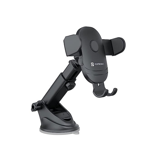 Portronics Clamp M2 Adjustable Car Mobile Phone Holder Stand, 360Â° Rotational, Strong Suction Cup, Compatible with (10.16 to 15.24)cm (4 to 6 inch) Devices (Black)