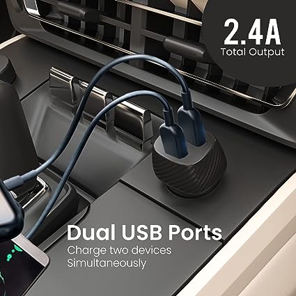 Portronics Car Power 5 Car Charger POR-1345 with Dual USB Port 12W Total Output (Black)