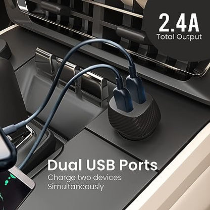 Portronics Car Power 5 Car Charger POR-1345 with Dual USB Port 12W Total Output (Black)