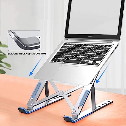 Laptop Stand with Metal Frame, Adjustable Height, Foldable, OverHeating Protection for Laptops & MacBooks (Grey)