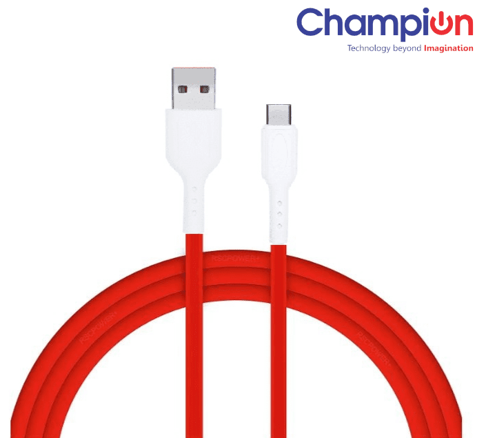 Champion USB to Type C 3Amp Data Sync & Charging Cable TPE for all Android & USB Type C Devices (Red)
