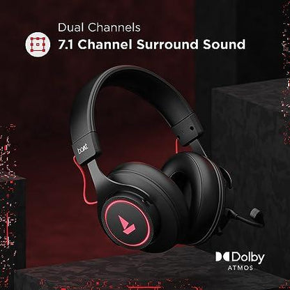 boAt Immortal IM-700 7.1 Channel PC Virtual Surround Sound, ENx Tech, RGB LEDs, Remote Control, Braided Cable USB Wired Over Ear Gaming (Black)