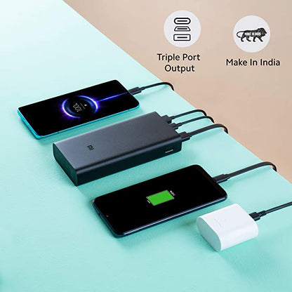 MI Power Bank 3i 20000mAh Lithium Polymer 18W Fast Power Delivery Charging | Input- Type C | Micro USB| Triple Output (Black)