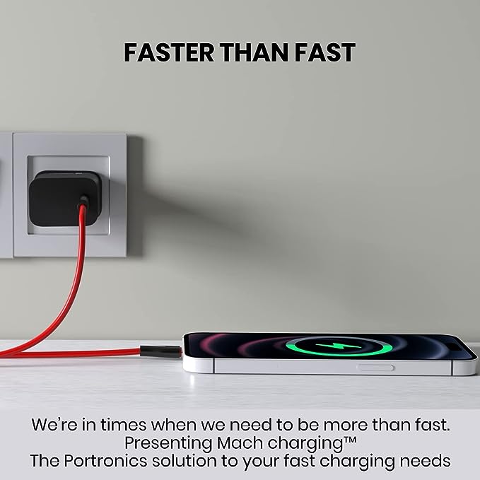 Portronics Adapto 20C Type C 20w Adapter for iPhone With PD 3.0 USB-C 20 Watt Fast Charger (Black)