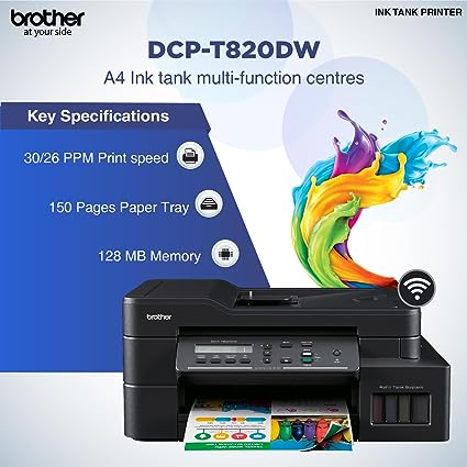 Brother DCP-T820DW - Wi-Fi & Auto Duplex Color Ink Tank Multifunction All in One Printer for Home & Office
