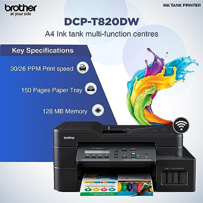 Brother DCP-T820DW - Wi-Fi & Auto Duplex Color Ink Tank Multifunction All in One Printer for Home & Office