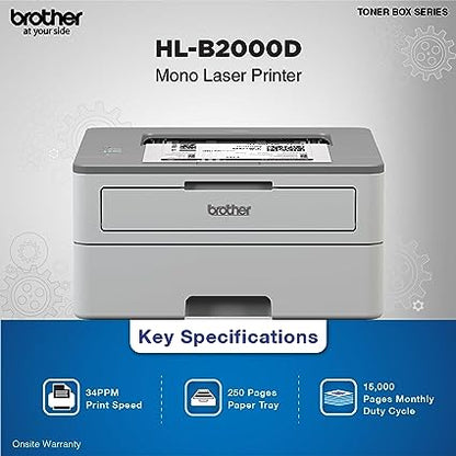 Brother HL-B2000D Mono Laser Printer with Auto Duplex Printing (Toner Box Technology)