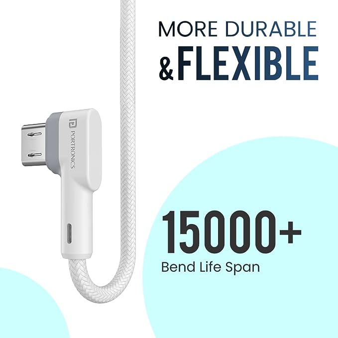 Portronics Konnect L 1.2M Fast Charging 3A Micro USB Cable with Charge & Sync Function (White)