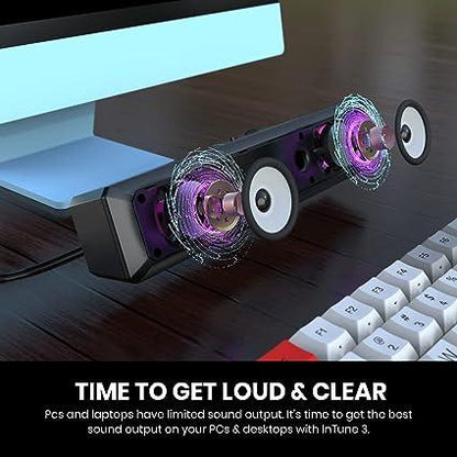 Portronics in Tune 3 6W Portable USB Wired Soundbar with Multicolor LED Light Speaker for PC, Desktop and Laptop, 3.5mm Audio Jack (Black)