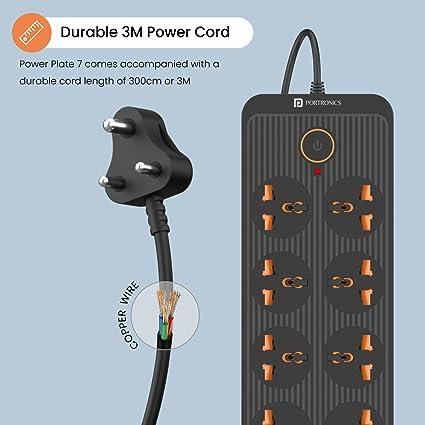 Portronics Power Plate 7 with 6 USB Port + 8 Power Sockets Extension Board Multi Plug with 2500W,2.1A USB Output 3M(Black)